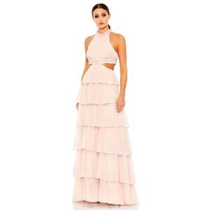 Ieena for Mac Duggal Pink Tiered High Neck Gown W/ Cut Outs - Size 0 - NWT